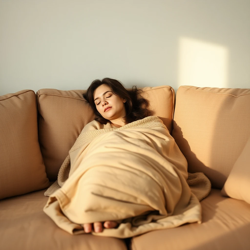 Woman writing in journal on cozy bed with soft lighting, practicing journaling for burnout recovery and gentle self-reflectio